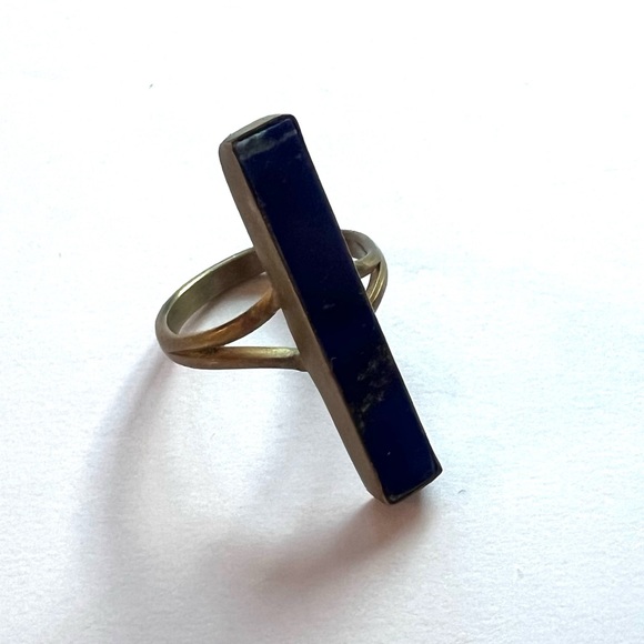 Madewell Gold
 and Deep Blue Lapis geometric gemstone bar ring 8 - Picture 4 of 7